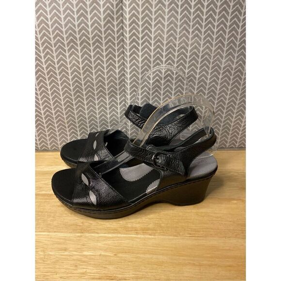 Ariat 'Sandy'  Black Gray Leather Wedge Heels Sandals Slingback - Picture 3 of 10